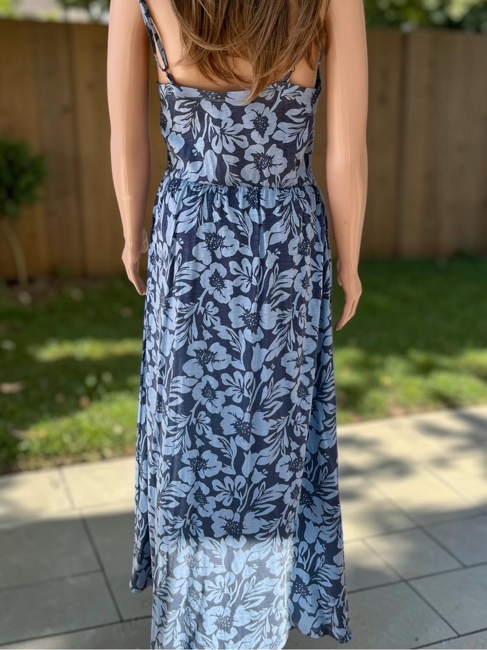 Market & Spruce Blue Floral Maxi Dress Pockets Size M Cotton Modal - Picture 6 of 9